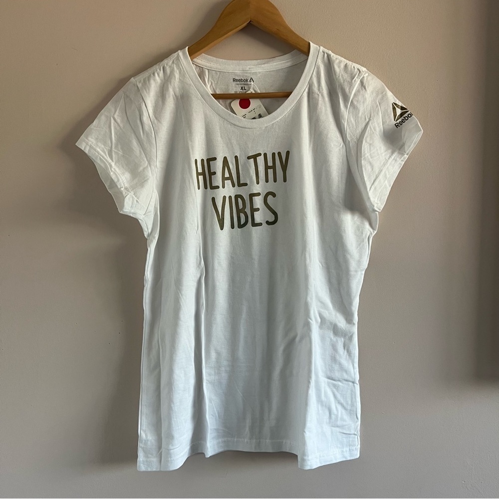Reebok Healthy Vibes Graphic T-Shirt White XL NWT 100% Cotton